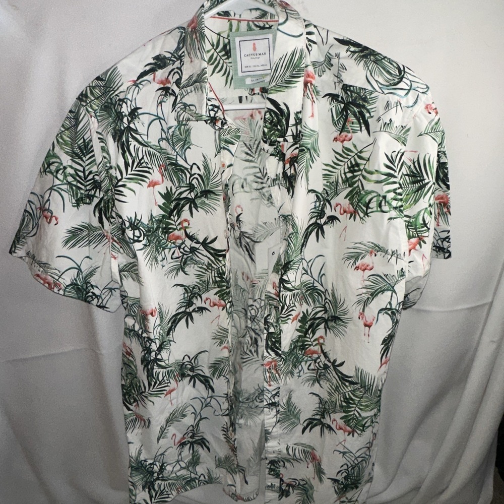 Cactus Man Ricky Singh Hawaiian Shirt Mens Sz XL White Button Up S/S Floral NWTs